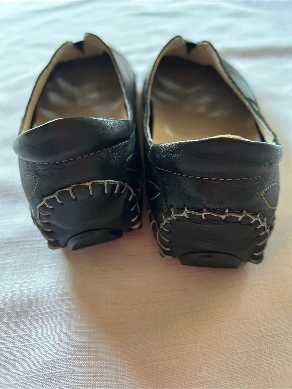 PIKOLINOS Black Leather Slip-On Loafers with Sunburst Stitching